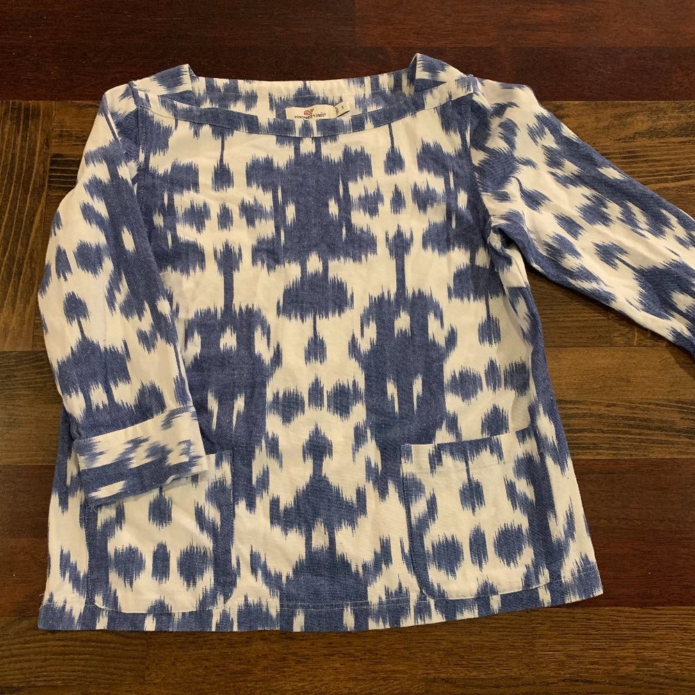 Vineyard Vines, Blue & White Ikat Boatneck Top